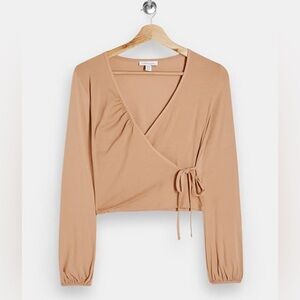 Topshop | Nude Long sleeve Ballet Wrap Top